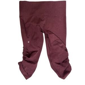 Lululemon In The Flow Purple Cropped Ribbed Ruched 15" Seamless Leggings 6